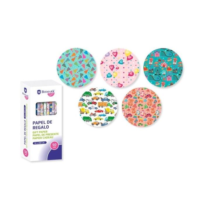 Bismark Kids Rollo de Papel Regalo - Medidas 70cmx200cm - 5 Diseños Diferentes