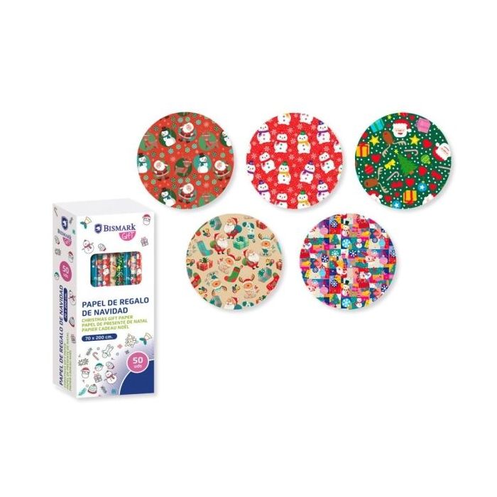 Bismark Navidad Colors Rollo de Papel Regalo - Medidas 70cmx200cm - 5 Diseños Diferentes