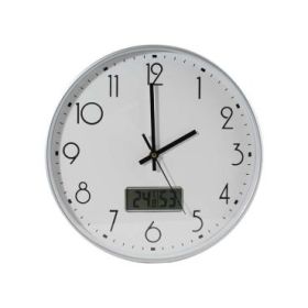 Bismark Reloj Oficina con Marcador Digital de Temperatura y Humedad - Numeros Negros - Cristal Exterior - Manecillas de Aluminio