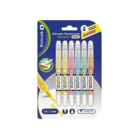 Bismark Long-Life Pack de 6 Marcadores Fluorescentes Pastel - Tinta Liquida - Punta Biselada - Ideal para Subrayar y Resaltar -