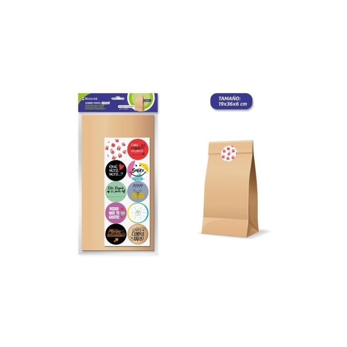 Bismark Pack de 10 Sobres Papel Kraft 50grs con 10 Pegatinas para Cierre - Medidas 19x36x6cm - Ideal para Regalos - Color Marron