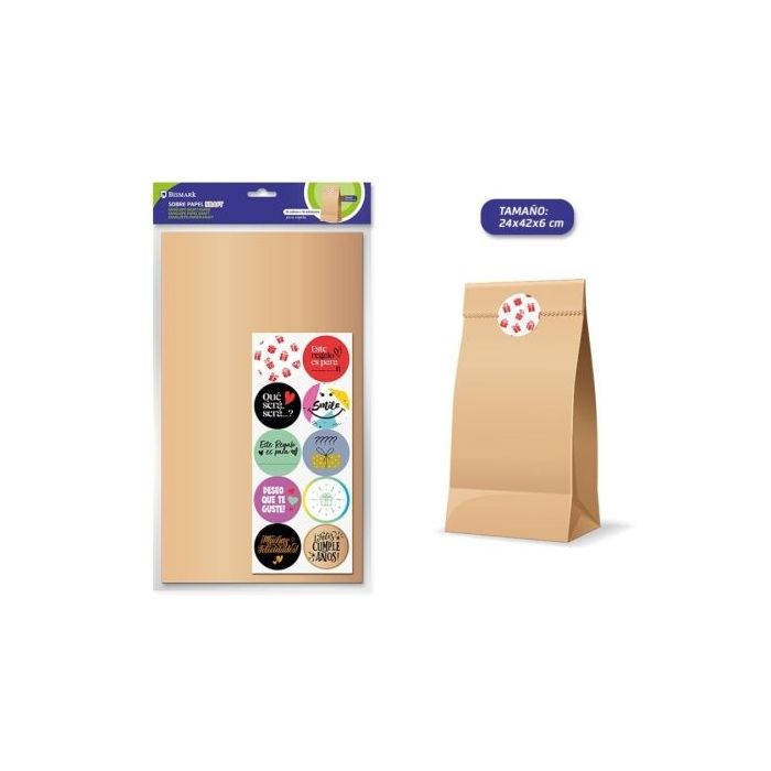 Bismark Pack de 10 Sobres Papel Kraft 50grs con 10 Pegatinas para Cierre - Medidas 24x42x6cm - Ideal para Regalos - Color Marron