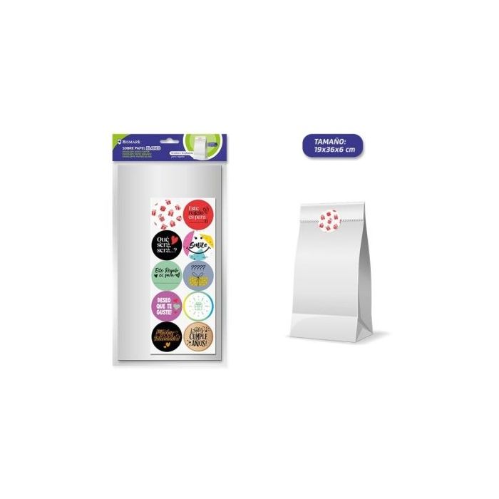 Bismark Pack de 10 Sobres Papel Kraft 50grs con 10 Pegatinas para Cierre - Medidas 19x36x6cm - Ideal para Regalos - Color Blanco