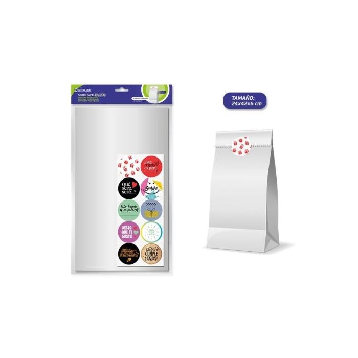 Bismark Pack de 10 Sobres Papel Kraft 50grs con 10 Pegatinas para Cierre - Medidas 24x42x6cm - Ideal para Regalos - Color Blanco
