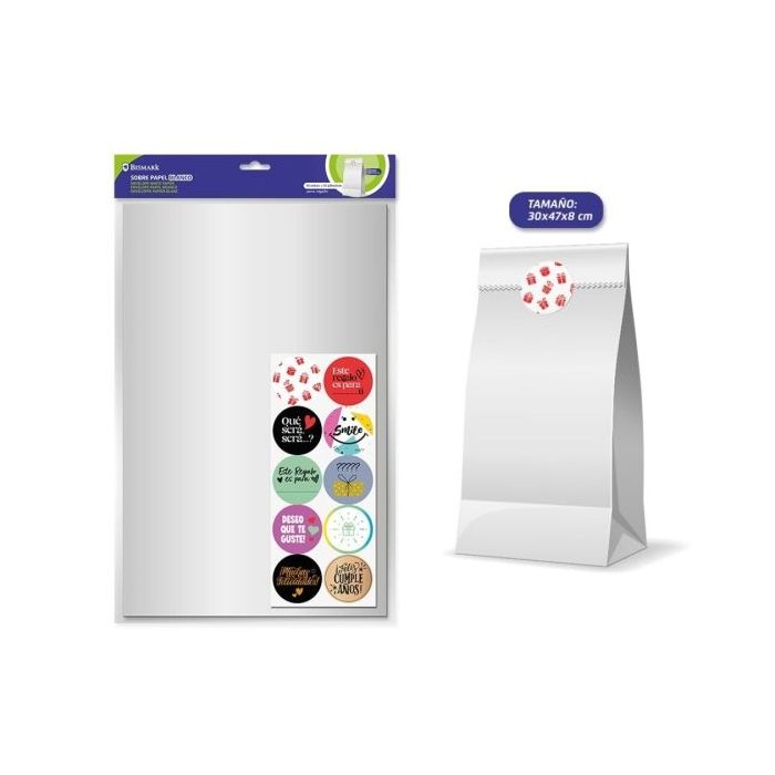Bismark Pack de 10 Sobres Papel Kraft 50grs con 10 Pegatinas para Cierre - Medidas 30x47x8cm - Ideal para Regalos - Color Blanco