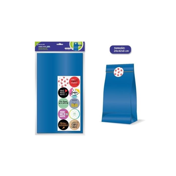 Bismark Pack de 10 Sobres Papel Kraft 50grs con 10 Pegatinas para Cierre - Medidas 24x42x6cm - Ideal para Regalos - Color Azul