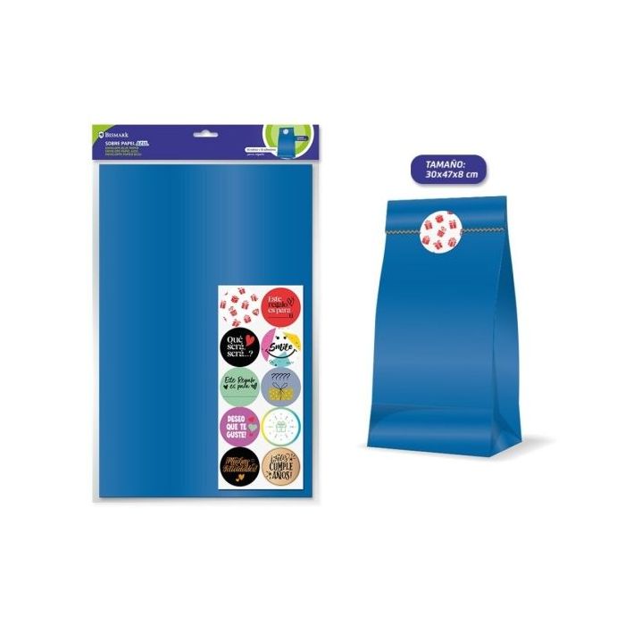 Bismark Pack de 10 Sobres Papel Kraft 50grs con 10 Pegatinas para Cierre - Medidas 30x47x8cm - Ideal para Regalos - Color Azul
