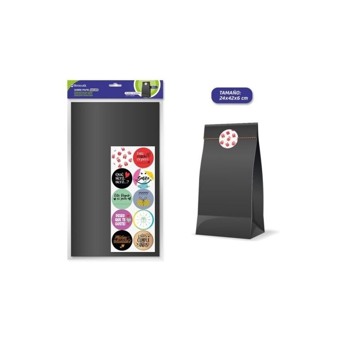 Bismark Pack de 10 Sobres Papel Kraft 50grs con 10 Pegatinas para Cierre - Medidas 24x42x6cm - Ideal para Regalos - Color Negro