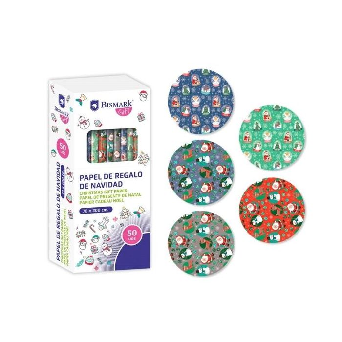 Bismark Navidad Papa Noel Rollo de Papel Regalo - Medidas 70cmx200cm - 5 Diseños Diferentes