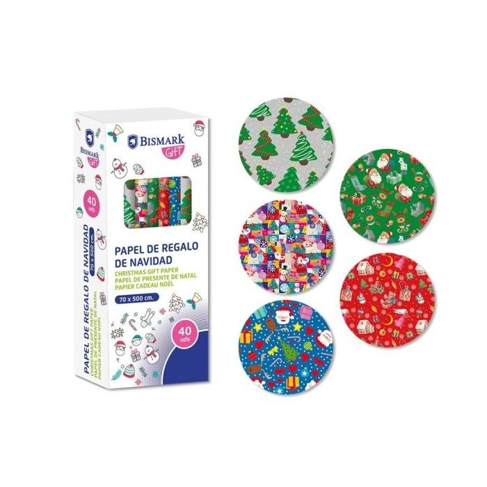Bismark Navidad Juguetes Rollo de Papel Regalo - Medidas 70cmx500cm - 5 Diseños Diferentes