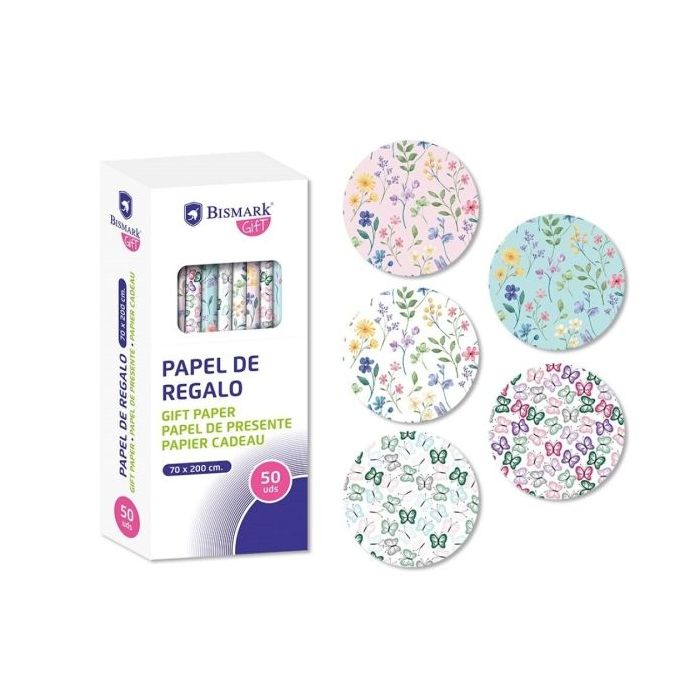 Bismark Naturaleza Rollo de Papel Regalo - Medidas 70cmx200cm - 5 Diseños Diferentes - 10 Rollos por Diseño