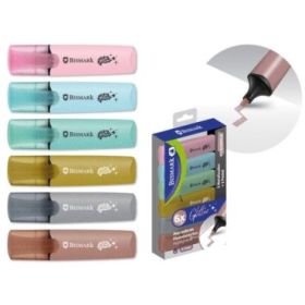 Bismark Pack de 6 Marcadores Fluorescentes Glitter - 3x Pastel y 3x Metalizados - Tinta de Secado Rapido - Punta Biselada - Idea