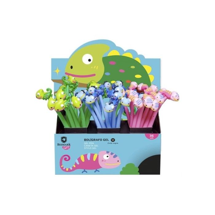 Bismark Animals Camaleon Boligrafo Tacto Soft con Divertidos Camaleones - Punta Fina - Tinta Gel Color Negro - 3 Diseños Diferen