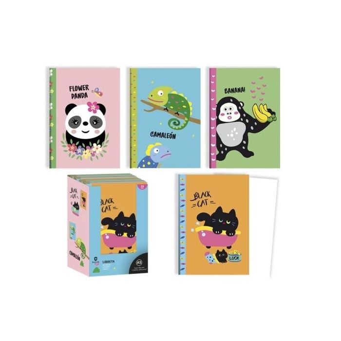 Bismark Animals Libreta Grapada A5 32 Hojas Lisas - Portada con Diseños de Animales - Tacto Soft - 4 Diseños Diferentes