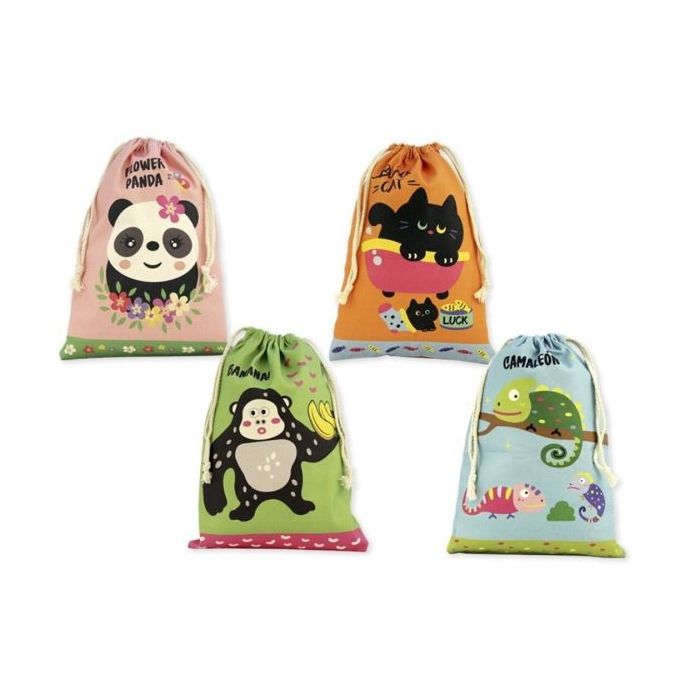 Bismark Animals Bolsa Escolar para Merienda - Medida 22x35cm - Ciere de Tiras - 4 Diseños Diferentes
