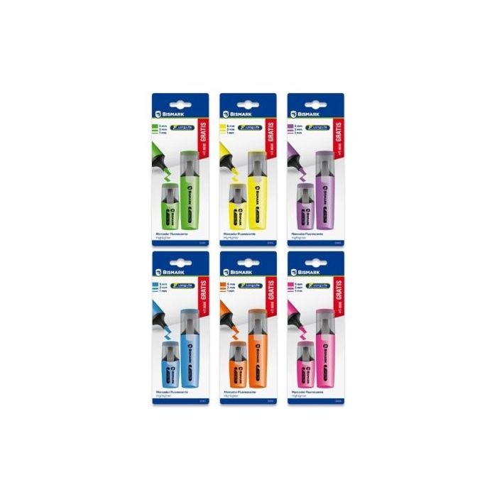 Bismark Long-Life Pack de 1 Mini Marcador + 1 Marcador Fluorescente - Tinta de Secado Rapido - Punta Biselada - Ideal para Subra