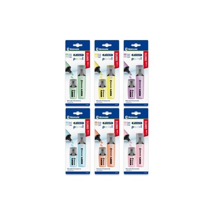Bismark Long-Life Pack de 1 Mini Marcador + 1 Marcador Fluorescente - Tinta de Secado Rapido - Punta Biselada - Ideal para Subra