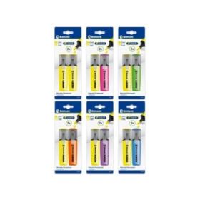 Bismark Long-Life Pack de 2 Marcadores Fluorescentes- Tinta de Secado Rapido - Punta Biselada - Ideal para Subrayar y Resaltar -