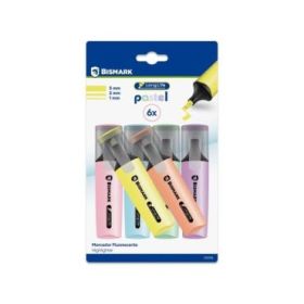 Bismark Long-Life Pack de 6 Marcadores Fluorescente Pastel - Tinta de Secado Rapido - Punta Biselada - Ideal para Subrayar y Res