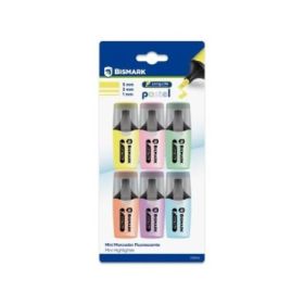 Bismark Long-Life Pack de 6 Mini Marcadores Fluorescentes Pastel - Tinta de Secado Rapido - Punta Biselada - Ideal para Subrayar