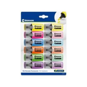 Bismark Long-Life Pack de 12 Mini Marcadores Fluorescentes - 6x Neon y 6x Pastel - Tinta de Secado Rapido - Punta Biselada - Ide