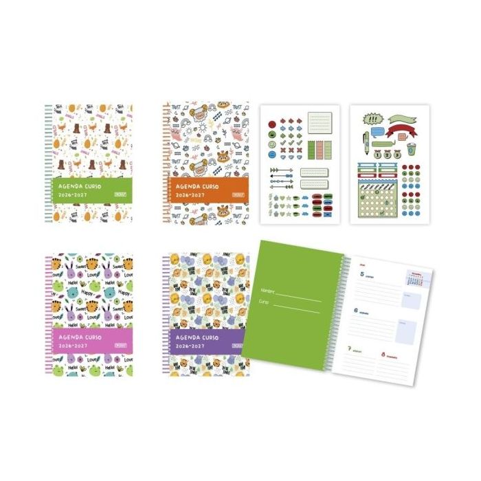 Bismark Animals Agenda Escolar 26-27 Semana Vista A5 - Tapa de Carton Forrada - Hojas Interiores de Color - Planning Mensual - 2