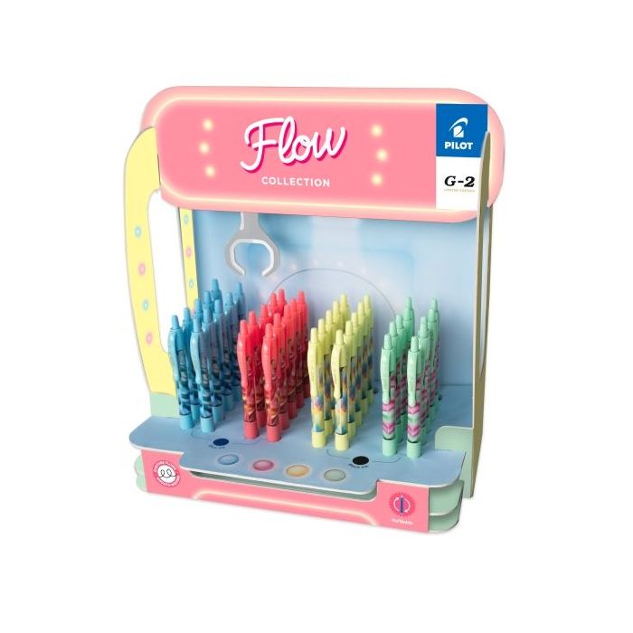 Pilot G-2 Flow Expositor con 48 Boligrafos Tinta de Gel Retractiles - Punta 0.7mm - Trazo 0.32mm - Recargable - Grip Ergonomico