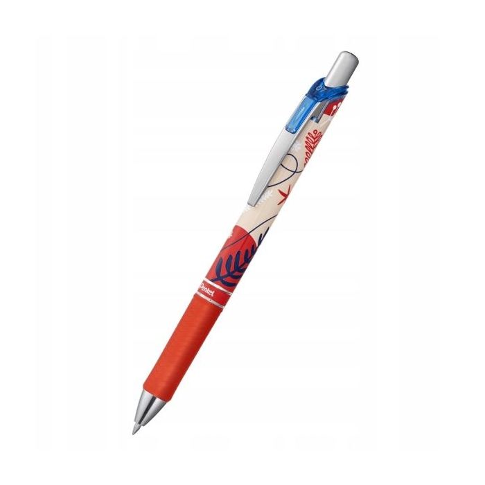 Pentel Energel Boligrafo de Tinta Gel Retractil 0.7mm - Trazo 0.35mm - Recargable - Grip de Agarre - Tinta Color Azul - Diseños