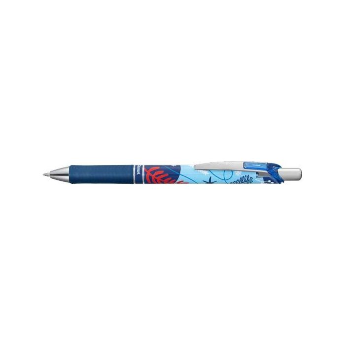 Pentel Energel Boligrafo de Tinta Gel Retractil 0.7mm - Trazo 0.35mm - Recargable - Grip de Agarre - Tinta Color Azul - Diseños