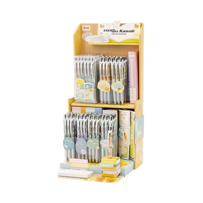 Pentel Energel Kawaii Expositor con 72 Boligrafos de Tinta Gel Retractiles 0.5mm - Trazo 0.25mm - Recargable - Grip de Agarre -