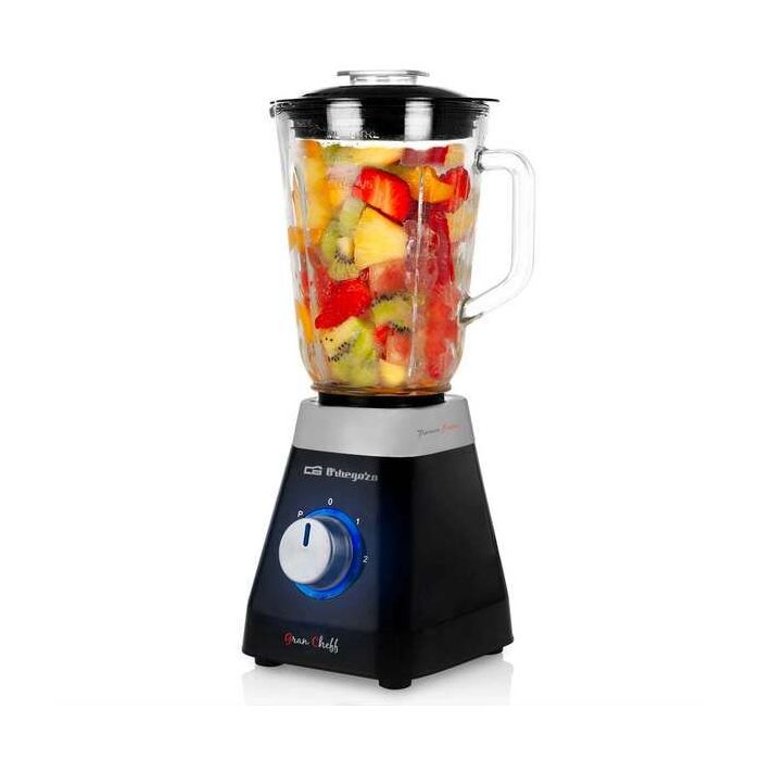 Orbegozo BV 6400 Batidora de Vaso Acero Inoxidable - Potente Motor 500W - Jarra de Cristal 1L - Cuchillas de Titanio - 2 Velocid
