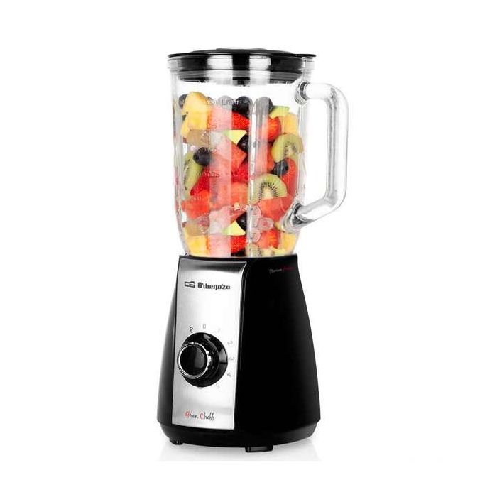 Orbegozo BV 6575 Batidora de Vaso Acero Inoxidable - Potente Motor 600W - Jarra de Cristal 15L - Cuchillas de Titanio - 5 Veloci