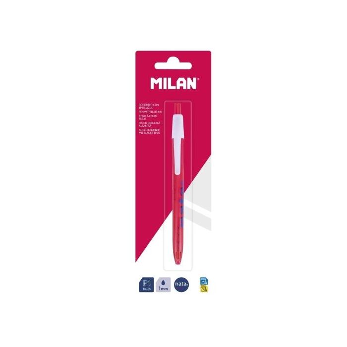 Milan P1 Nata® 624 Boligrafo de Bola Retractil - Punta Redonda 1mm - Tinta Color Azul - Cuerpo de Color Rosa/Blanco