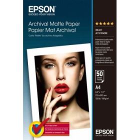 Epson Archival Matte Pack de 50 Hojas de Papel Fotografico - A4 - Gramaje de 192g/m2 - Acabado Mate - Compatible con Impresoras