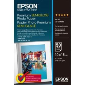 Epson Premium Semiglossy Photo Pack de 50 Hojas de Papel Fotografico - 10x15cm - Gramaje de 251g/m2 - Acabado Semibrillante - Co