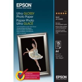 Epson Ultra Glossy Photo Pack de 15 Hojas de Papel Fotografico - A4 - Gramaje de 300g/m2 - Acabado Brillante - Compatible con Im