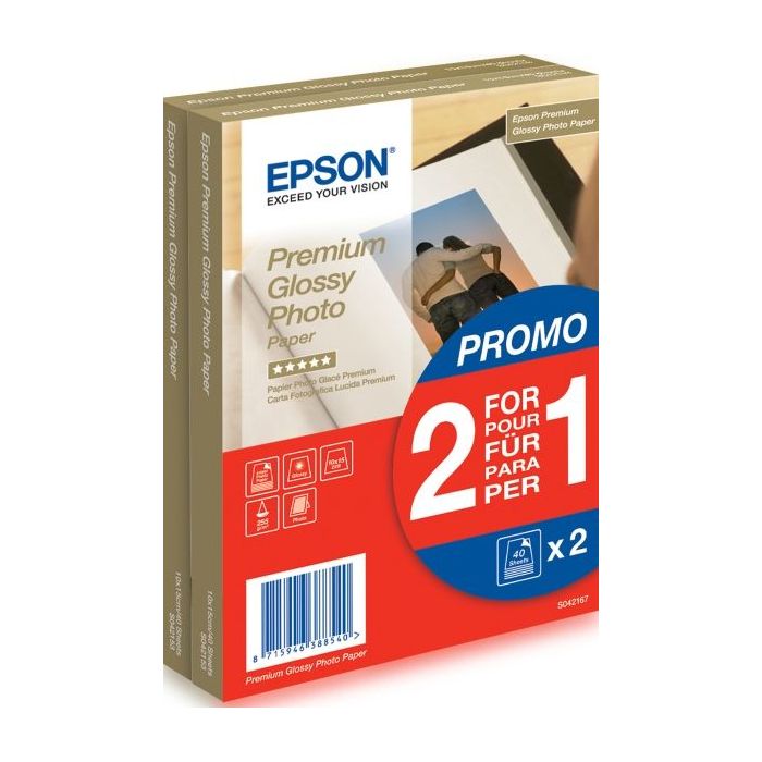 Epson Premium Glossy Photo Pack de 80 Hojas de Papel Fotografico - 10x15cm - Gramaje de 255g/m2 - Acabado Brillante - Compatible