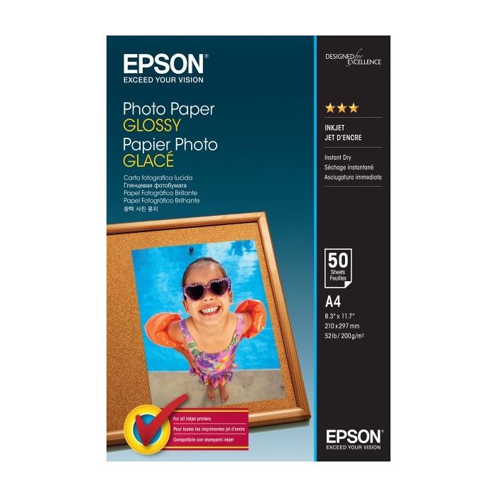Epson Photo Glossy Pack de 50 Hojas de Papel Fotografico - A4 - Gramaje de 200g/m2 - Acabado Brillante - Compatible con Impresor