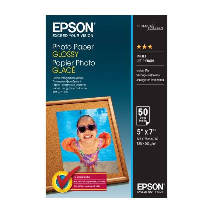 Epson Photo Glossy Pack de 50 Hojas de Papel Fotografico - 13x18cm - Gramaje de 200g/m2 - Acabado Brillante - Compatible con Imp