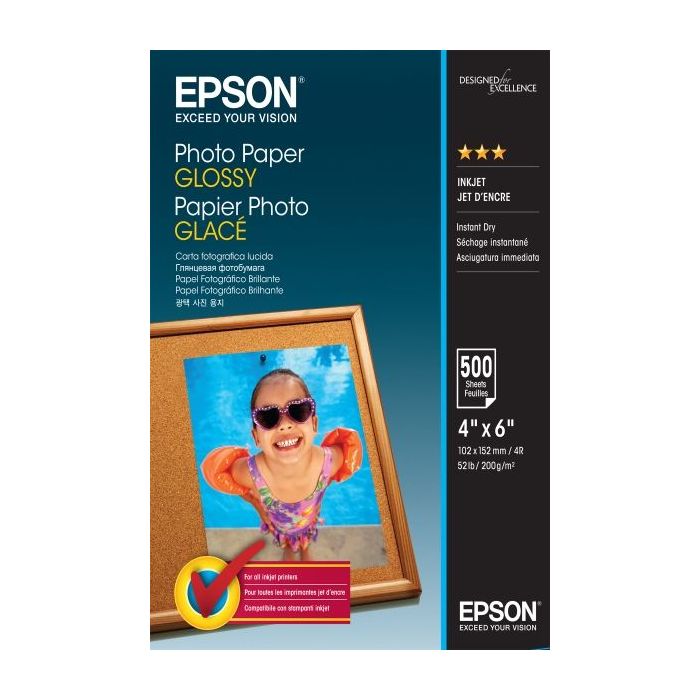 Epson Photo Glossy Pack de 500 Hojas de Papel Fotografico - 10x15cm - Gramaje de 200g/m2 - Acabado Brillante - Compatible con Im