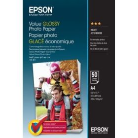 Epson Value Glossy Photo Pack de 50 Hojas de Papel Fotografico - A4 - Gramaje de 183g/m2 - Acabado Brillante - Compatible con Im