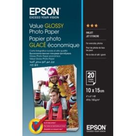 Epson Value Glossy Photo Pack de 20 Hojas de Papel Fotografico - 10x15cm - Gramaje de 183g/m2 - Acabado Brillante - Compatible c