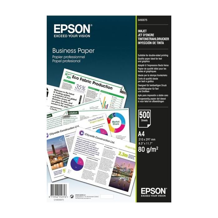 Epson Business Inkjet Papel A4 - 500 Hojas - Gramaje de 80g/m2 - Apto para Impresion a Doble Cara - Color Blanco