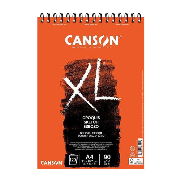 Canson XL Bloc de Croquis con 120 Hojas A4 - Espiral Microperforado - 21x29.7cm - 90g - Color Marfil