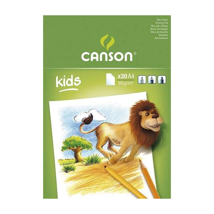 Canson Kids Dibujo Bloc Encolado de 30 Hojas A4 - 21x29.7cm - 90g - Color Blanco
