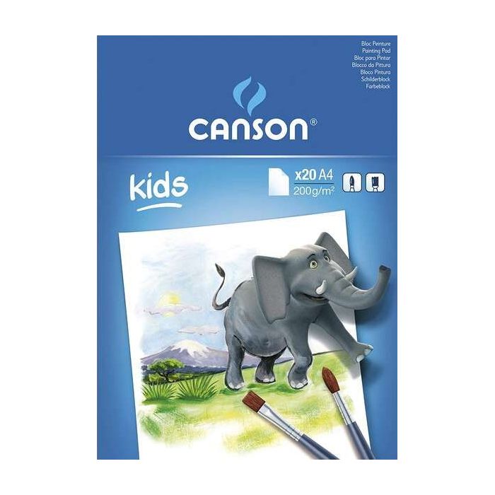 Canson Kids Pintura Bloc Encolado de 20 Hojas A4 - 21x29.7cm - 200g - Color Blanco