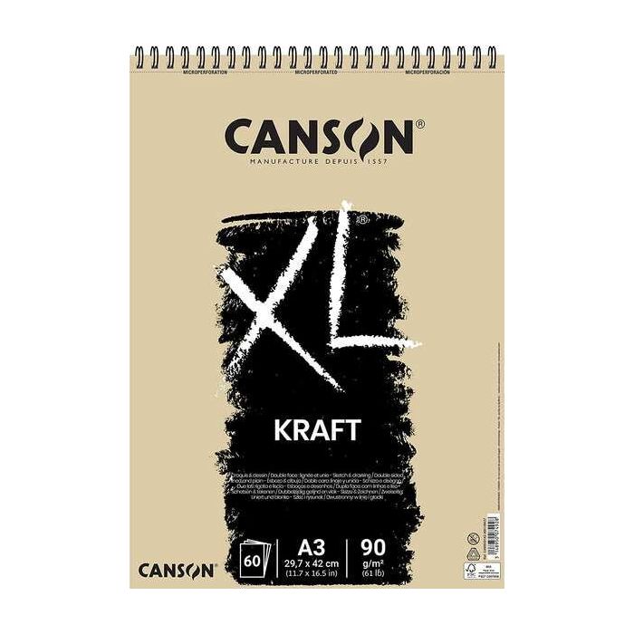 Canson XL Kraft Rayado Bloc de Dibujo con 60 Hojas A3 - Espiral Microperforado - 29.7x42cm - 90g - Color Beige