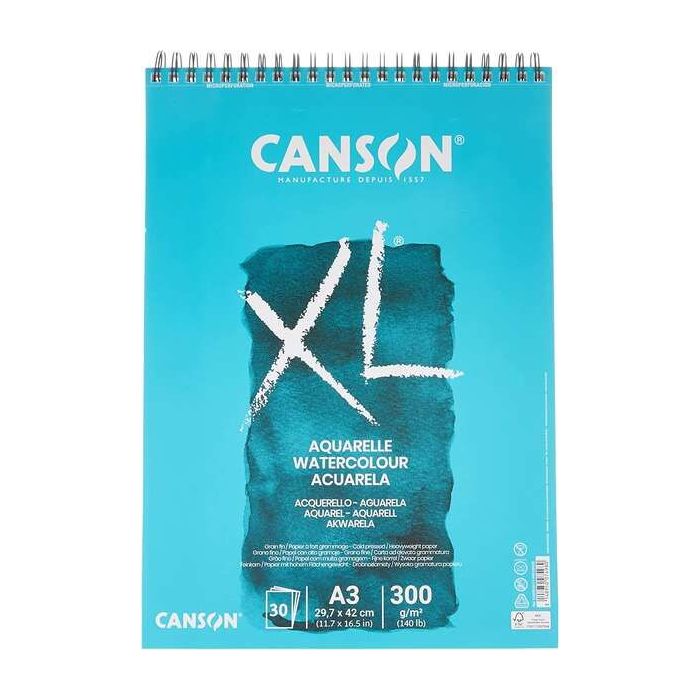 Canson XL Aquarelle Album Espiral Microperforado de 30 Hojas A3 - Grano Fino - 29.7x42cm - 300g - Color Blanco