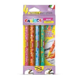 Carioca Memo Switch 2 en 1 Pack con 4 Rotuladores - Una Punta Subraya y la otra Cambia de Color - Colores Surtidos