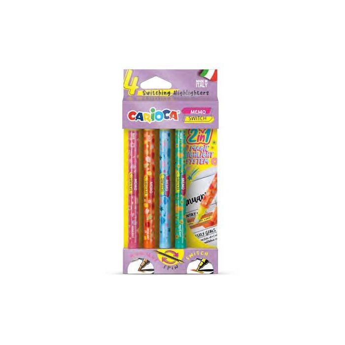 Carioca Memo Switch 2 en 1 Pack con 4 Rotuladores - Una Punta Subraya y la otra Cambia de Color - Colores Surtidos